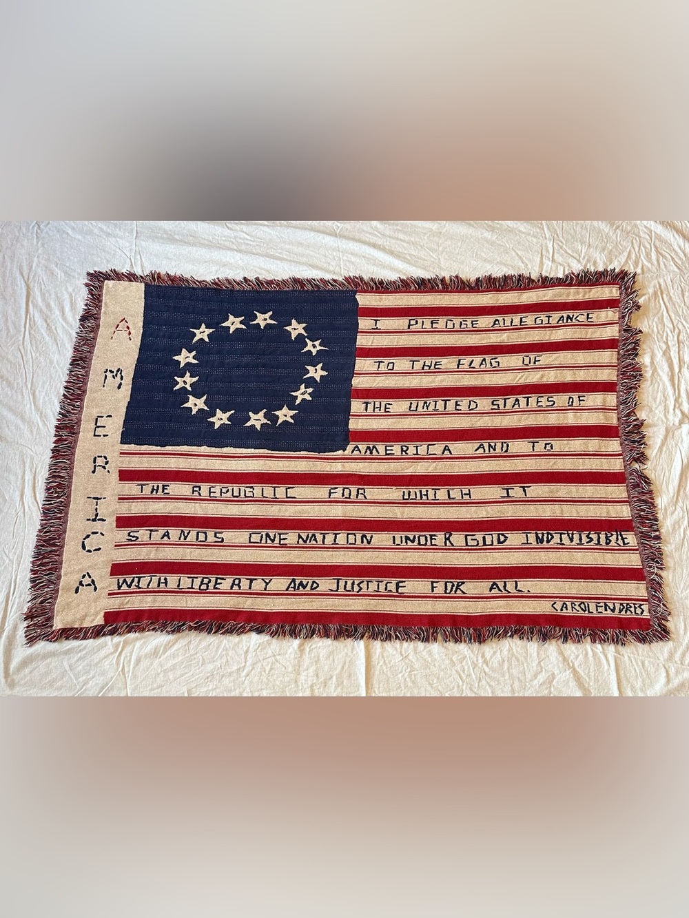 American Flag Pledge of Allegiance Woven Throw Blanket USA 67” x 42”